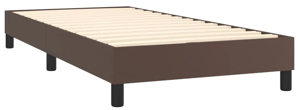 Pat box spring cu saltea, maro, 90x190 cm, piele ecologica Maro, 90 x 190 cm, Nasturi de tapiterie