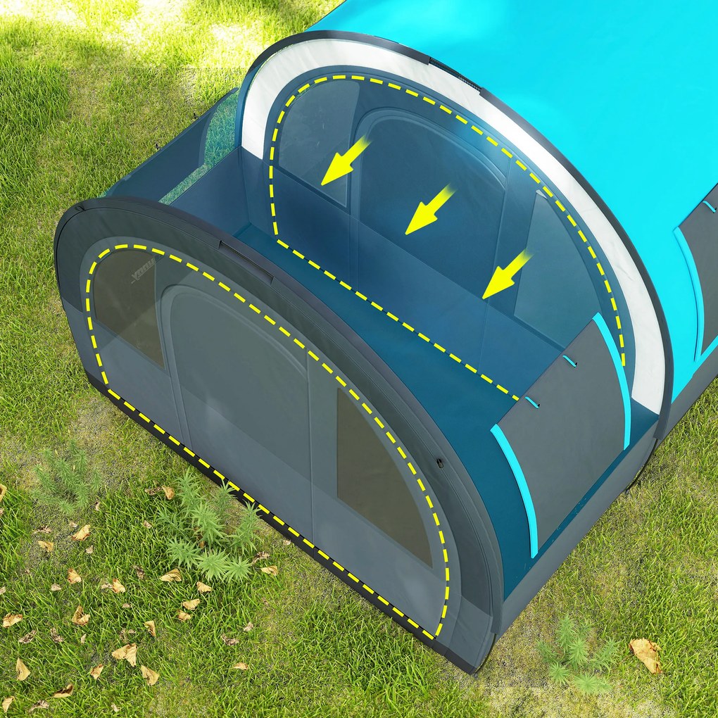 Outsunny Cort de Camping Impermeabil, Cort cu 5 Locuri, Zonă Separată de Dormit și Living, 480x260x200 cm, Gri și Albastru | Aosom Romania