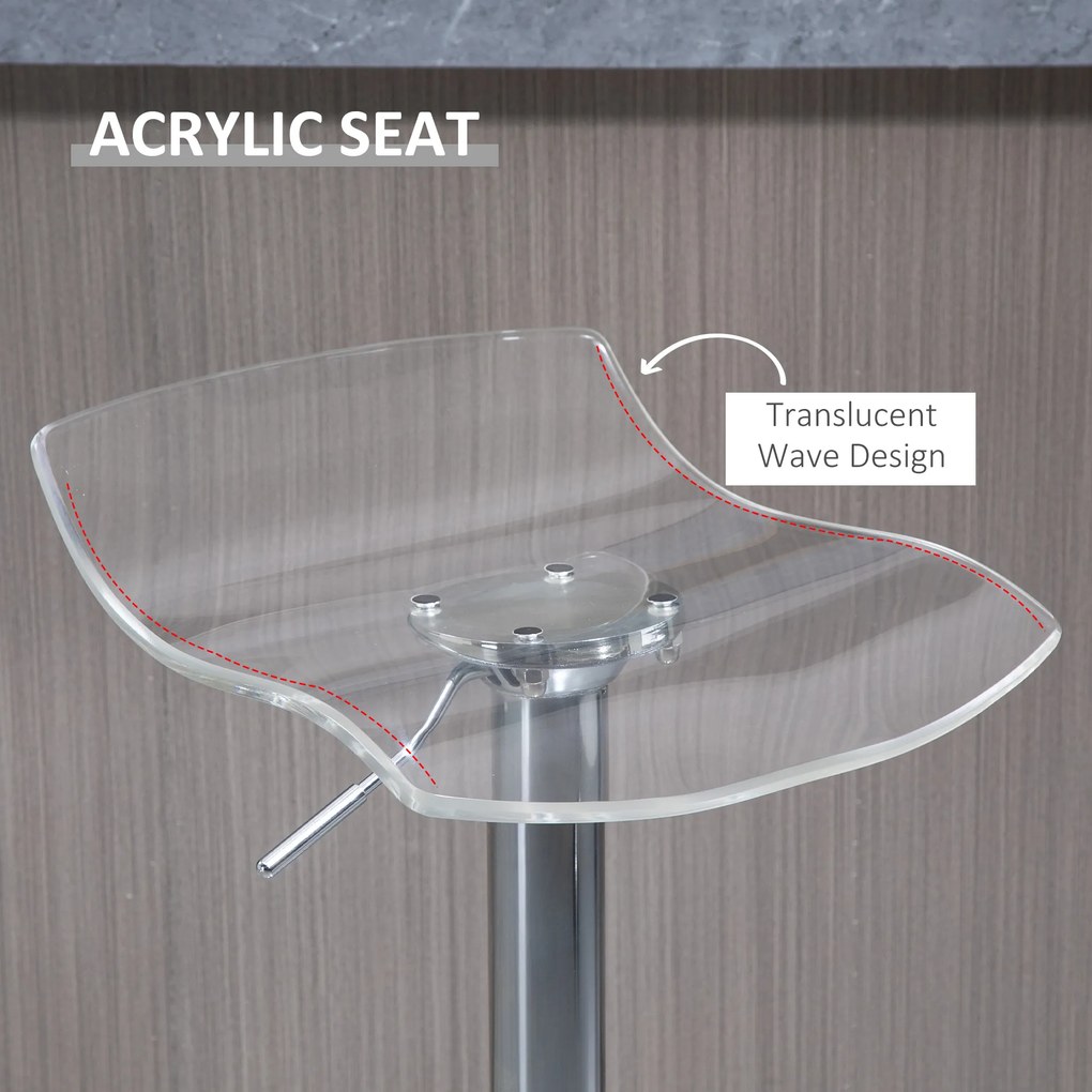 HOMCOM Set 2 Scaune de Bar cu Înălțime Reglabilă, Șezut Rotativ și Suport pentru Picioare, 39x39x67-87 cm, Transparent | Aosom Romania