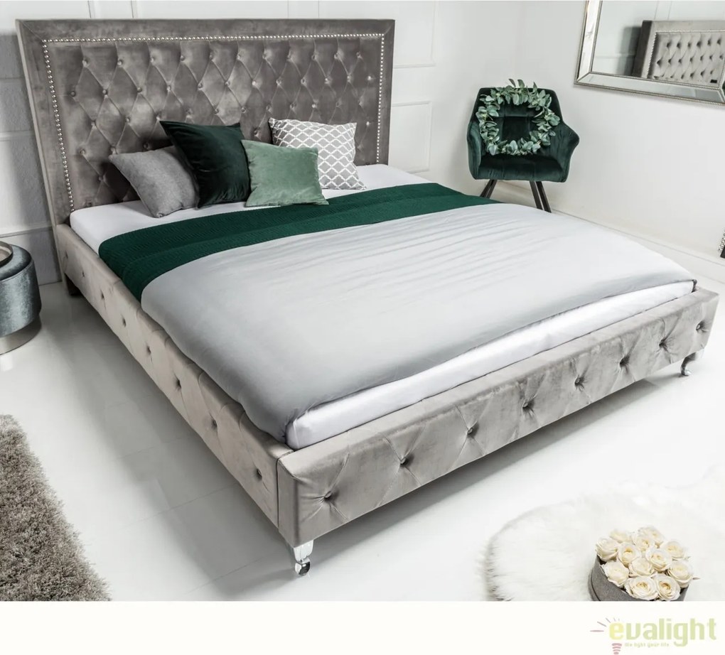 Pat elegant tapitat cu catifea gri argintiu, Extravagancia 180x200cm A-38968 VC