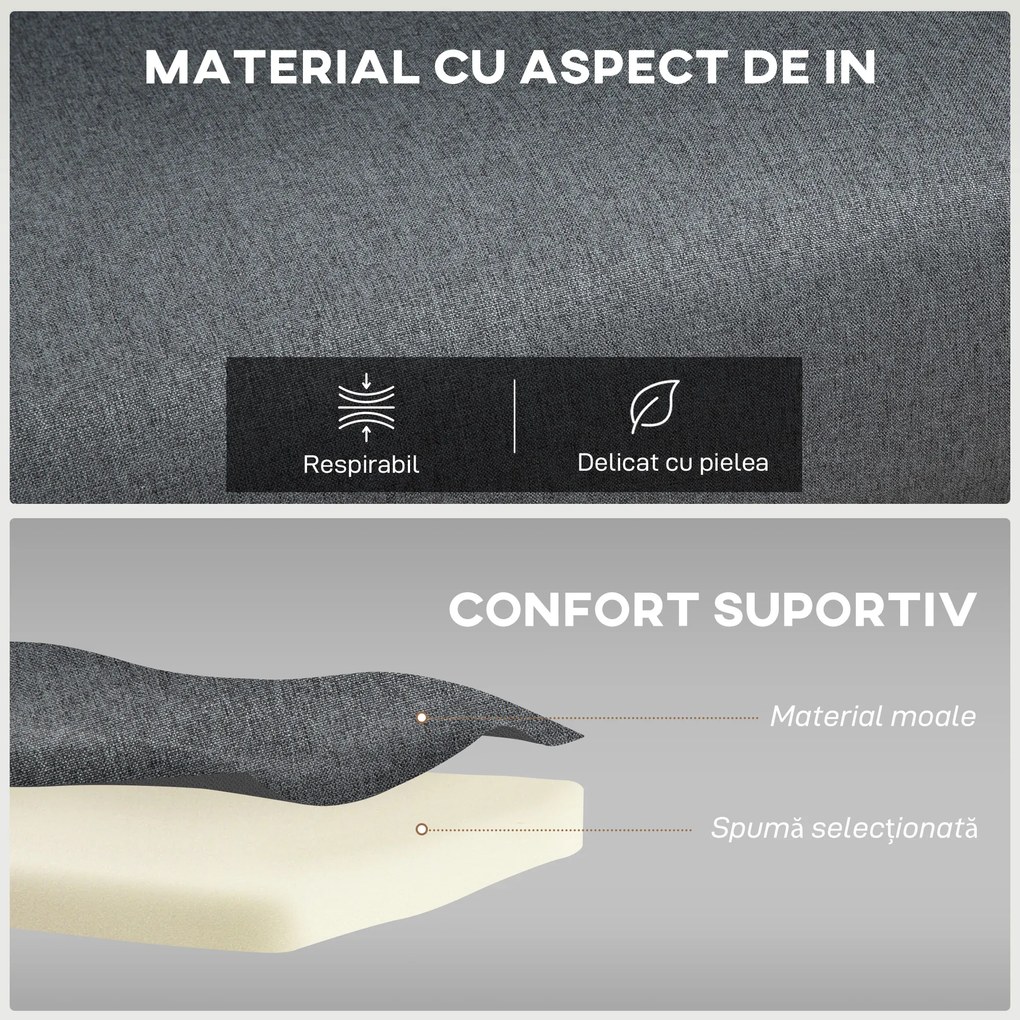 HOMCOM Fotoliu extensibil cu spătar ajustabil în 5 poziții, țesătură cu efect de in și oțel, 75x70x75 cm, Gri | Aosom Romania