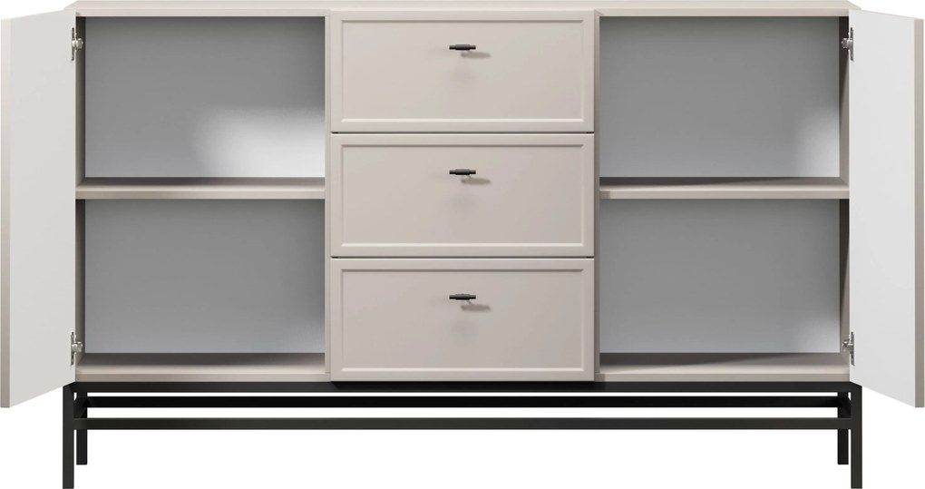 Comodă Lorini 150 cm cu sertare - cașmir / mânere negre T-bar / cadru