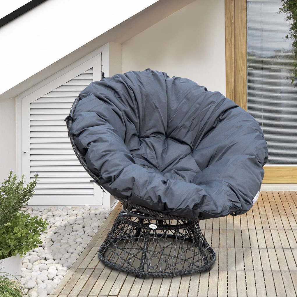 Outsunny Fotoliu Papasan Rotativ cu Confort Mare și Pernă Inclusă, Ideal pentru Grădină, Terasă sau Balcon | Aosom Romania