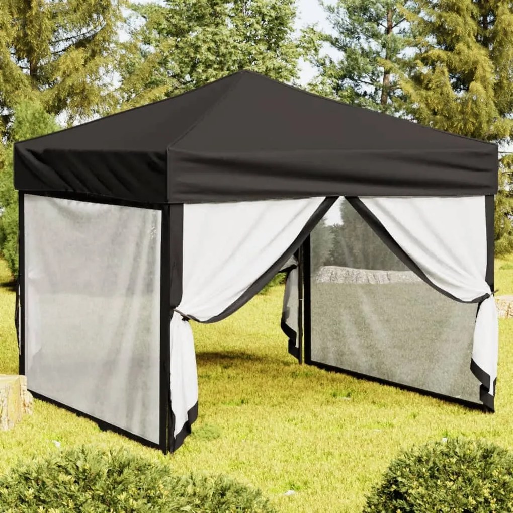 vidaXL Cort pliabil pentru petrecere, pereți laterali, negru, 3x3 m