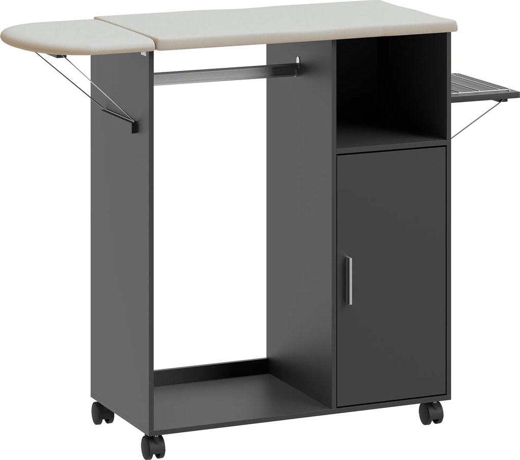 HOMCOM Dulap Masa Calcat – 3 Rafturi, Blat Burete &amp; Ghidaj Rufe | Aosom Romania