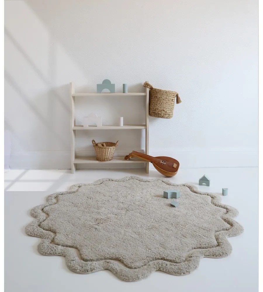 Covor bej lavabil țesut manual rotund din bumbac ø 110 cm Sweet April Lin – Nattiot
