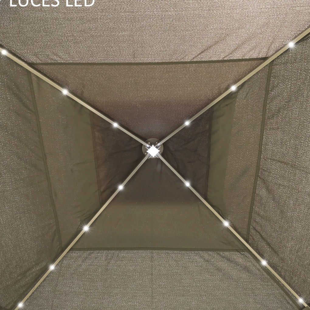 Outsunny Cort pliabil cu lumini LED 330x330 cm Pavilion de grădină cu telecomandă cu 4 plase anti-țânțari Înălțime reglabilă Bej | Aosom Romania