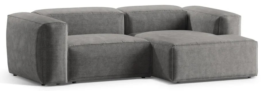 Colțar gri deschis cu tapițerie din catifea reiată (cu colț pe partea dreaptă/cu șezlong) Bergamo – Cosmopolitan Design