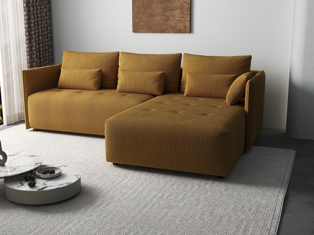 Colțar extensibil dumonde cu ladă de depozitare si sezut confortabil din spuma high-density, Malta Zoom Mustar 235x185 cm