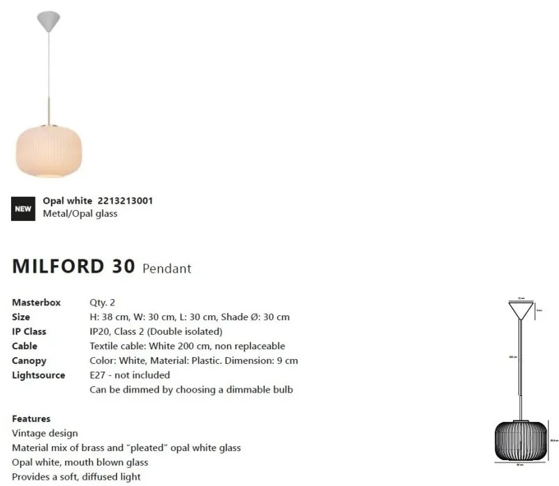 Pendul design scandinav Milford 30 alb opal