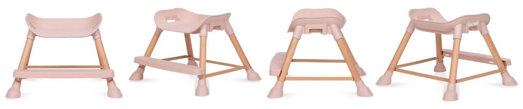 Scaun de Masa 4in1 pentru Bebelusi si Copii, Eatan Wood, Inaltime Ajustabila, Varsta 0-15 kg, Centura de Siguranta in 5 Puncte, Depozitare, Roz