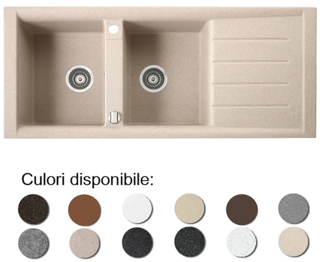 Chiuveta bucatarie granit compozit anticalcar 2 cuve si picurator PROFIR / PENELOPE