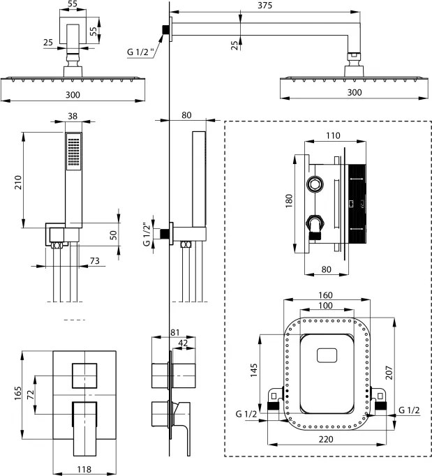 ANEMON Set de duș cu montare îngropată, cu BOX pentru baterie BXYZ0BZM