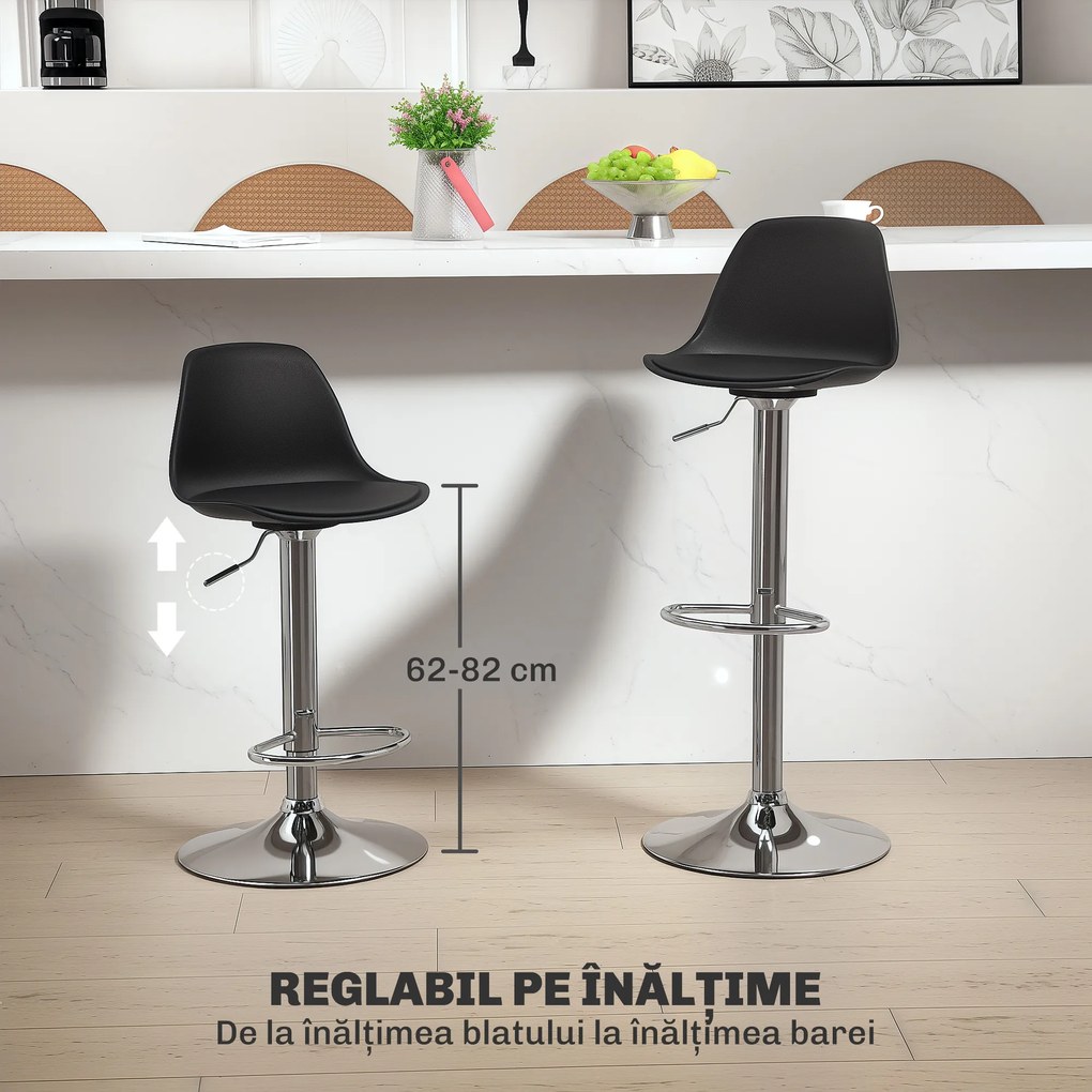 Homcom Set 2 Scaune Bar – Reglabile, Cu Spatar si Pivotante | Aosom Romania