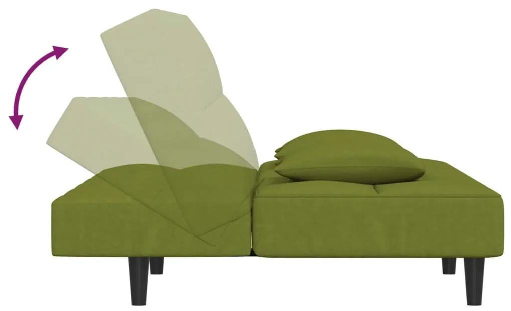 Canapea extensibila 2 loc 2 perne taburet verde deschis catifea Lysegronn, Cu suport de picioare