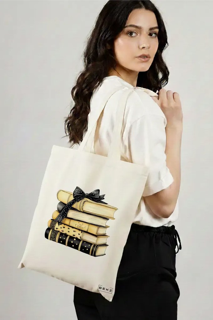 Sacosa de Panza pentru Cumparaturi, Geanta Tote, model Books 17 38 x 34.5 cm, Alba, BEKZ®