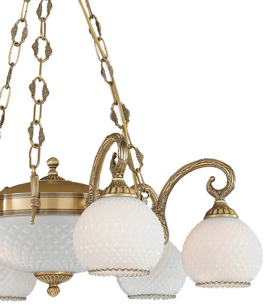 Candelabru cu 8 brate clasic design italian din alama, sticla 8400 RA-L. 8400/6+2