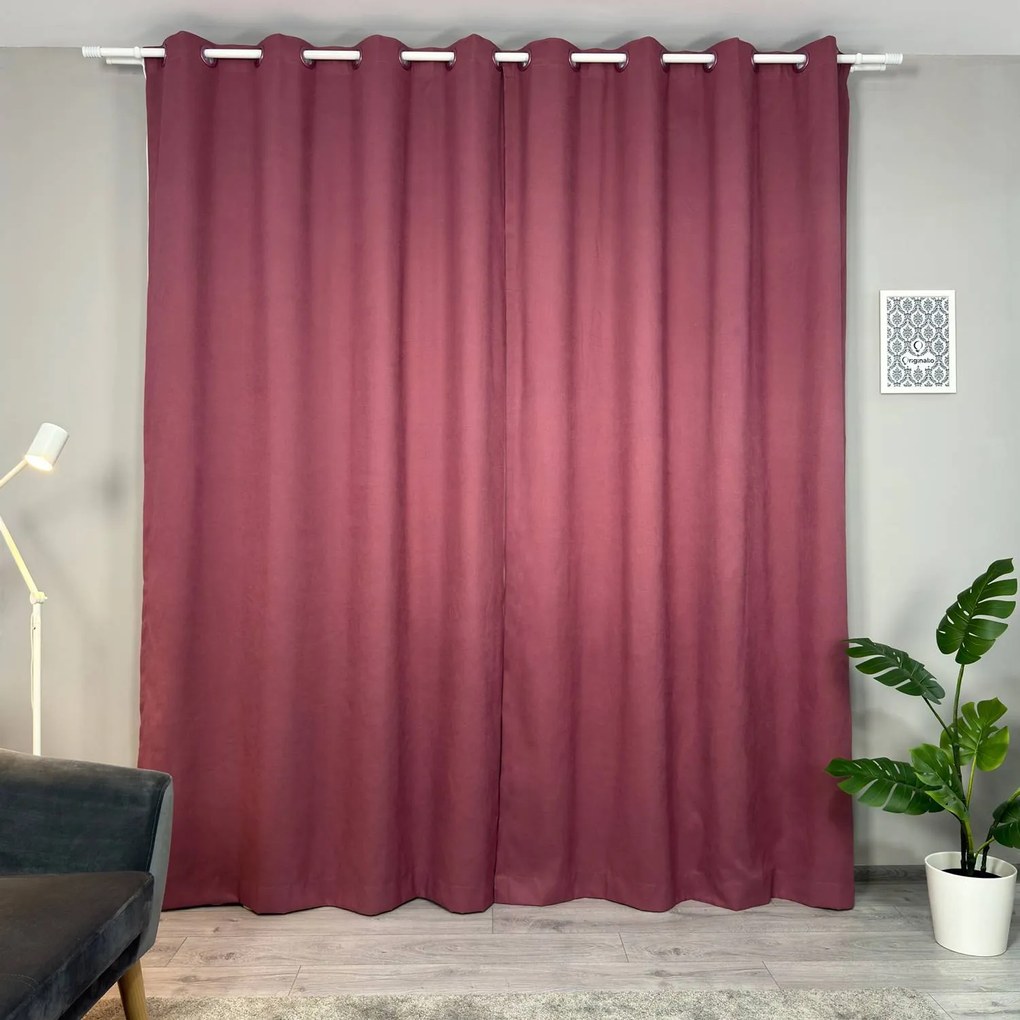 Set două Draperii (Opacitate 90-100%), Material tip Canvas (Model uni), Gata lucrate (Inele galerie), Culoare Vișiniu (Burgundy), Dimensiuni draperie 160x260 cm (x2), Brand Originalio