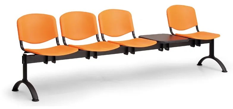 Bancă din plastic ISO II, 4 locuri + masă - picioare negre, negru