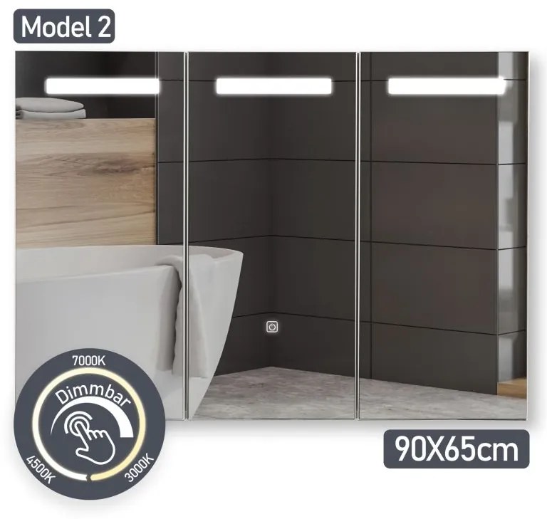 MIADOMODO Dulap cu oglindă cu iluminare LED, 90 x 65 cm