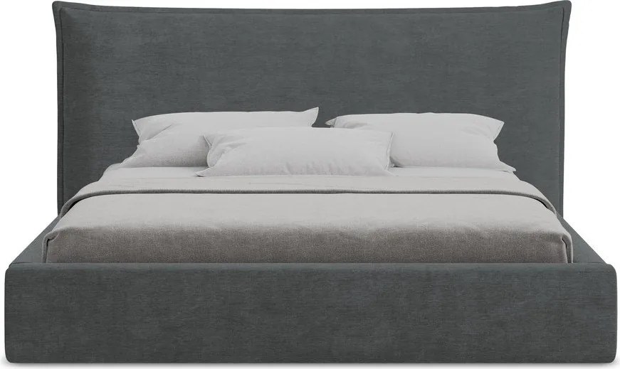 Pat matrimonial gri închis tapițat cu spațiu de depozitare cu somieră 140x200 cm Esala – Makamii