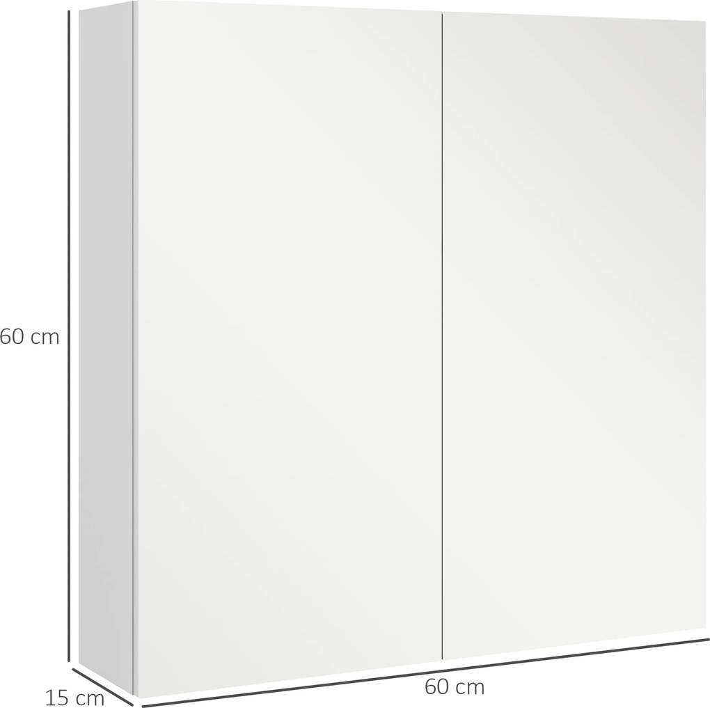 kleankin Dulap de Baie cu Oglindă, 2 Uși Soft Close, 60x15x60 cm, Rafturi Ajustabile, Dulap Suspendat cu Economisire de Spațiu, Alb Lucios | Aosom Romania