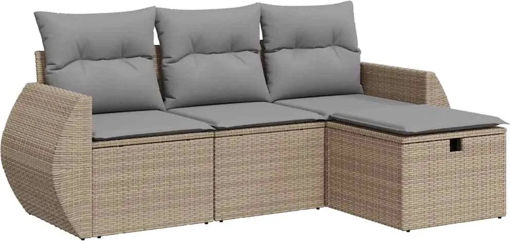 vidaXL Set canapele de grădină, 4 piese, cu perne, bej, poliratan