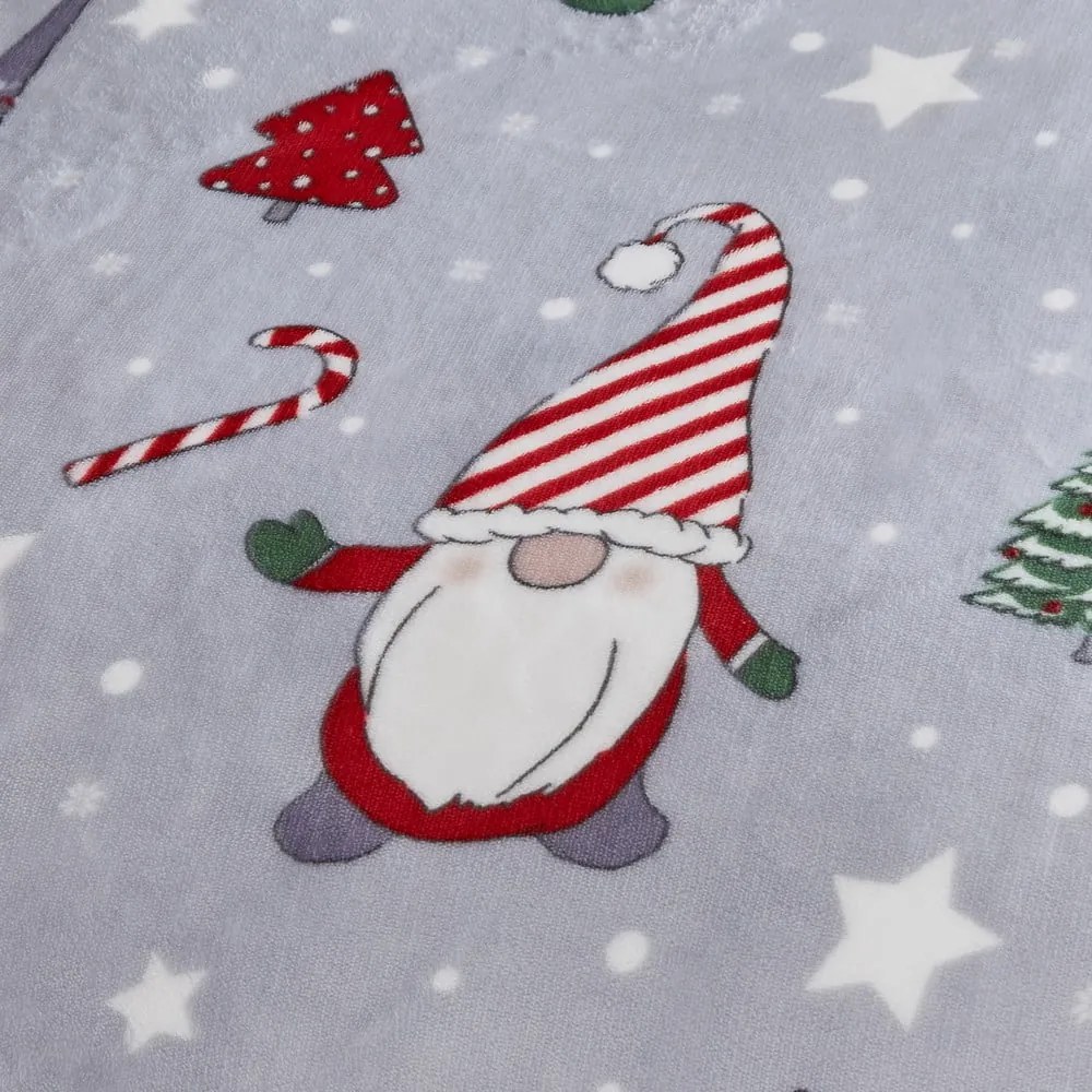 Lenjerie de pat gri din micropluș/cocolino pentru pat dublu, extinsă 230x220 cm Festive Gnomes – Catherine Lansfield