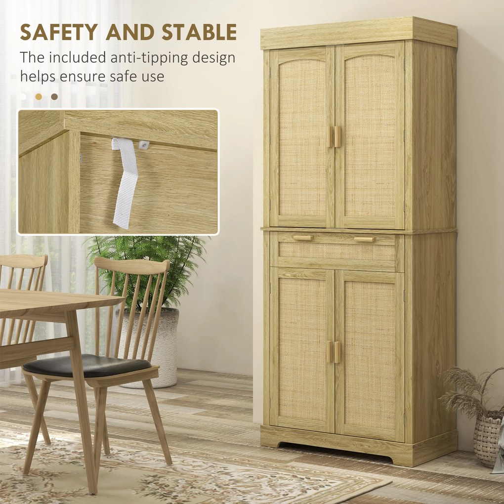 HOMCOM Dulap Bucătărie 76×40×183 cm cu 2 Uși și Sertar, Rafturi Condimente, Stejar | Aosom Romania