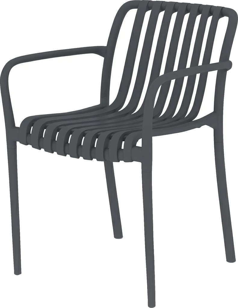 Outsunny Set 4 scaune pentru grădină Scaune stivuibile pentru terasă cu design cu lamele și cotiere, ergonomice Gri închis | Aosom Romania