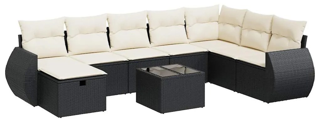 3325642 vidaXL Set mobilier de grădină cu perne, 9 piese, negru, poliratan