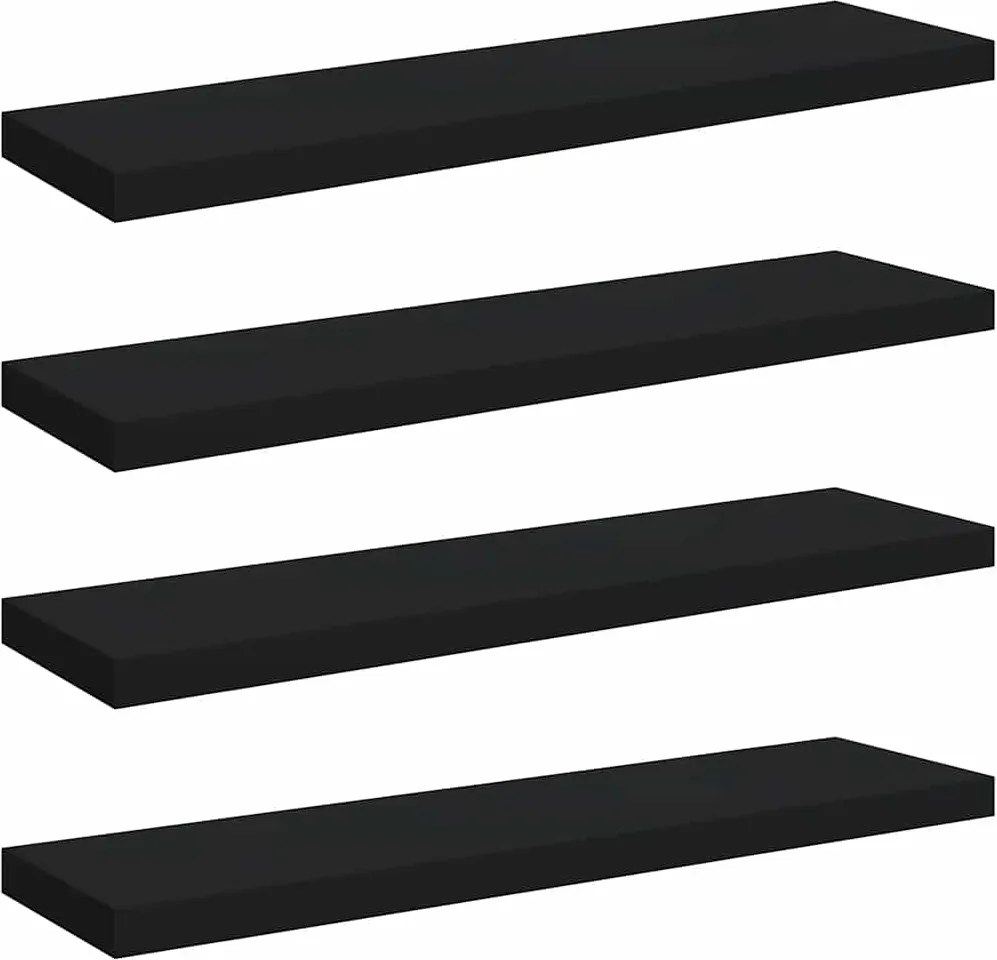 vidaXL Rafturi de perete suspendate 4 buc., negru, 90x23,5x3,8 cm, MDF