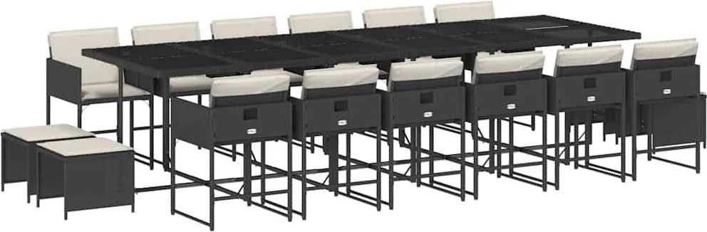 vidaXL Set mobilier de grădină cu perne, 17 piese, negru, poliratan