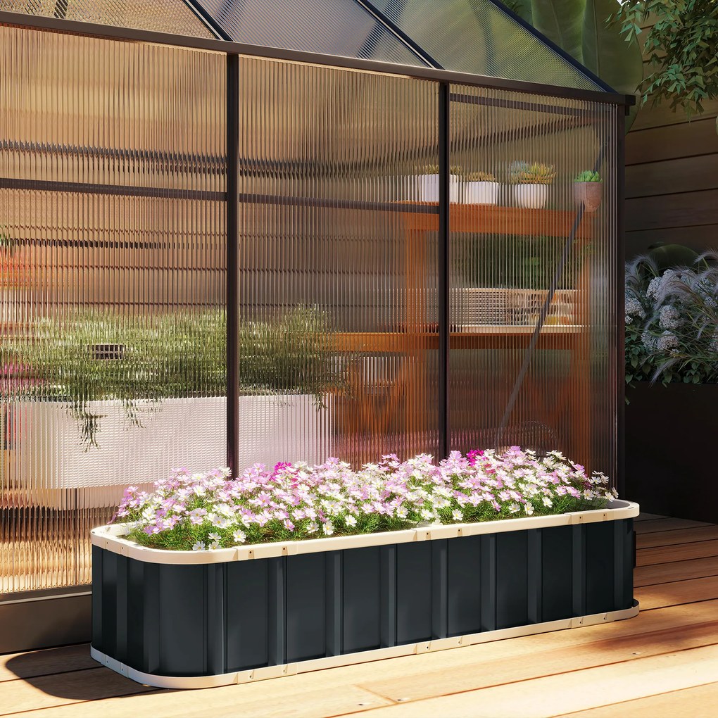 Outsunny Jardinieră ridicată din oțel galvanizat, pat de grădină cu mănuși și margini pliate, 165 x 52 x 31 cm, gri închis | Aosom Romania