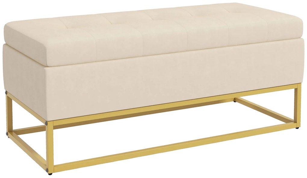 HOMCOM Bancă de Depozitare, design decorativ cu butoni, aspect de flanelă, piciorușe aurite, 110 x 47 x 46,5 cm | Aosom Romania