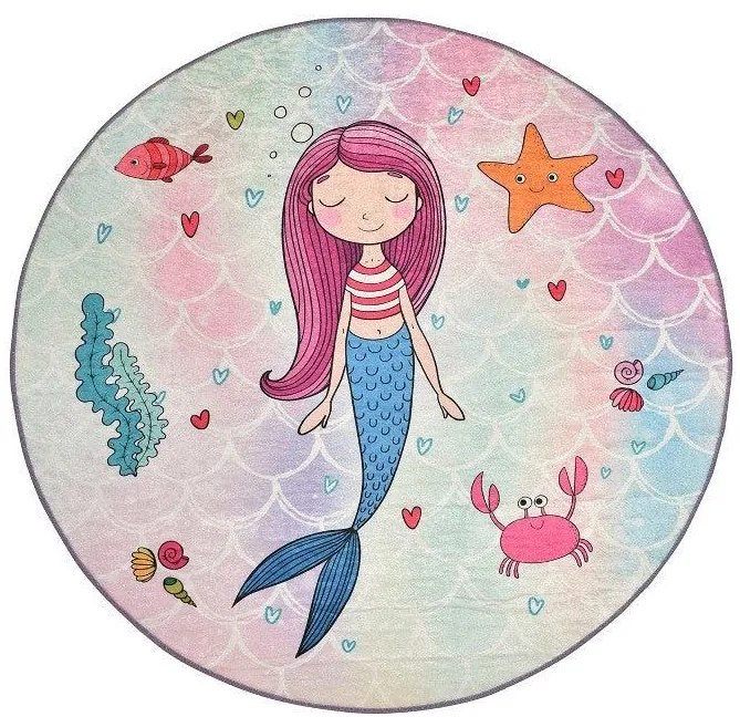 Covor de Copii Rotund Mermaid, Multicolor, 140x140 cm