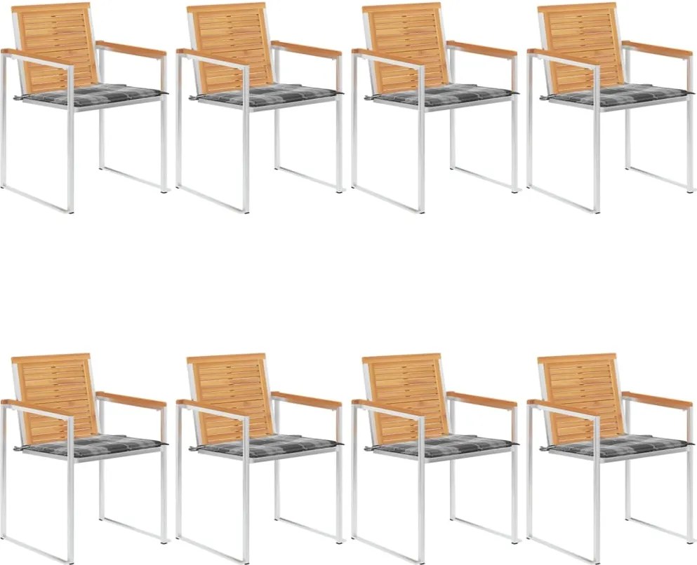 vidaXL Scaune de grădină cu perne, 8 buc., lemn masiv de tec