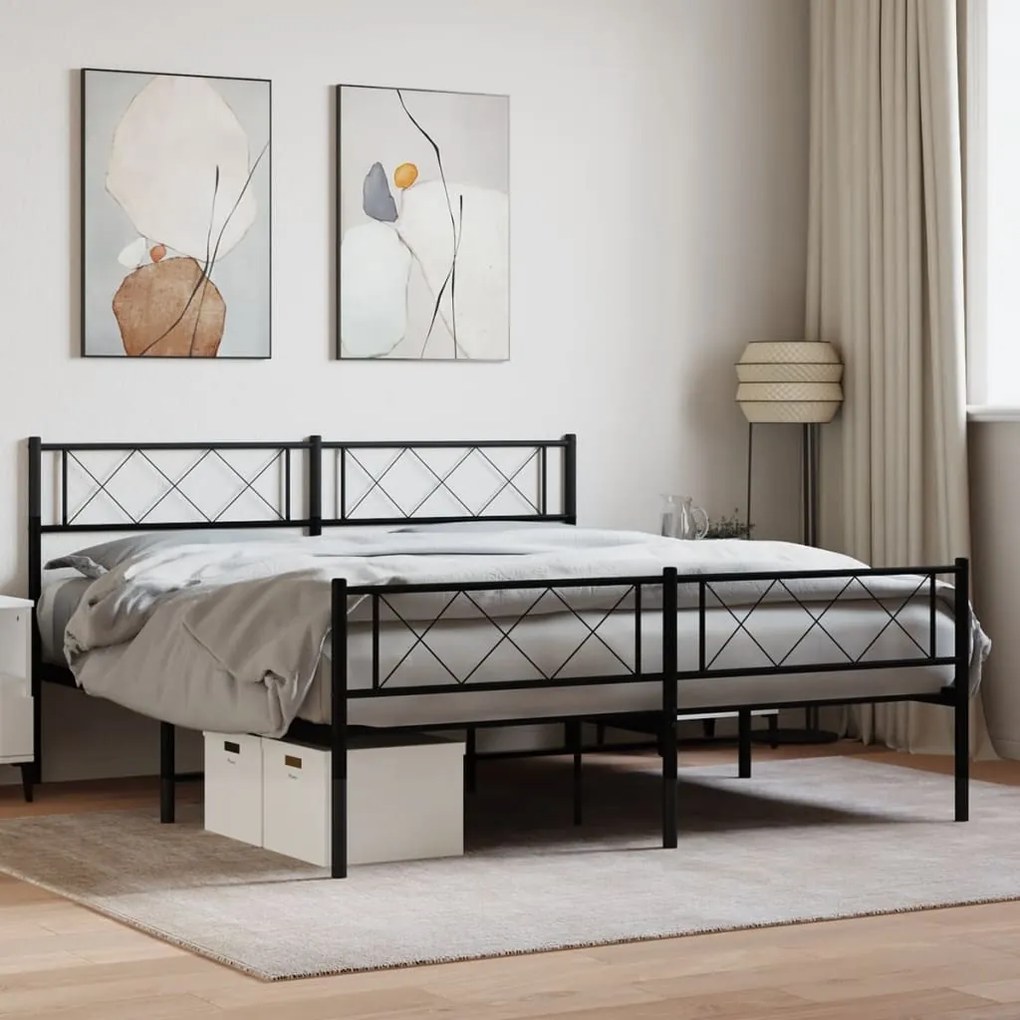 vidaXL Cadru pat metalic cu tăblie de cap/picioare, negru, 140x190 cm