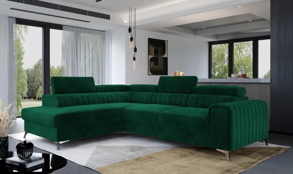 Coltar tapitat, extensibil, 278x92x205 cm, Laurence L01, Eltap (Culoare: Verde / Kronos 19)