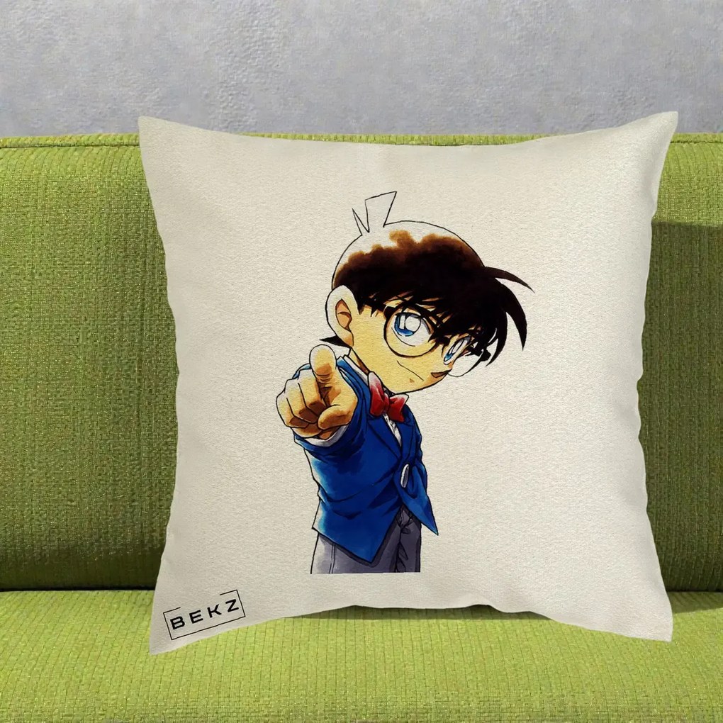 Perna Personalizata Detective Conan Conan Arata, 40x40 cm, Ecru, Husa Detasabila, Perna Inclusa, BEKZ®