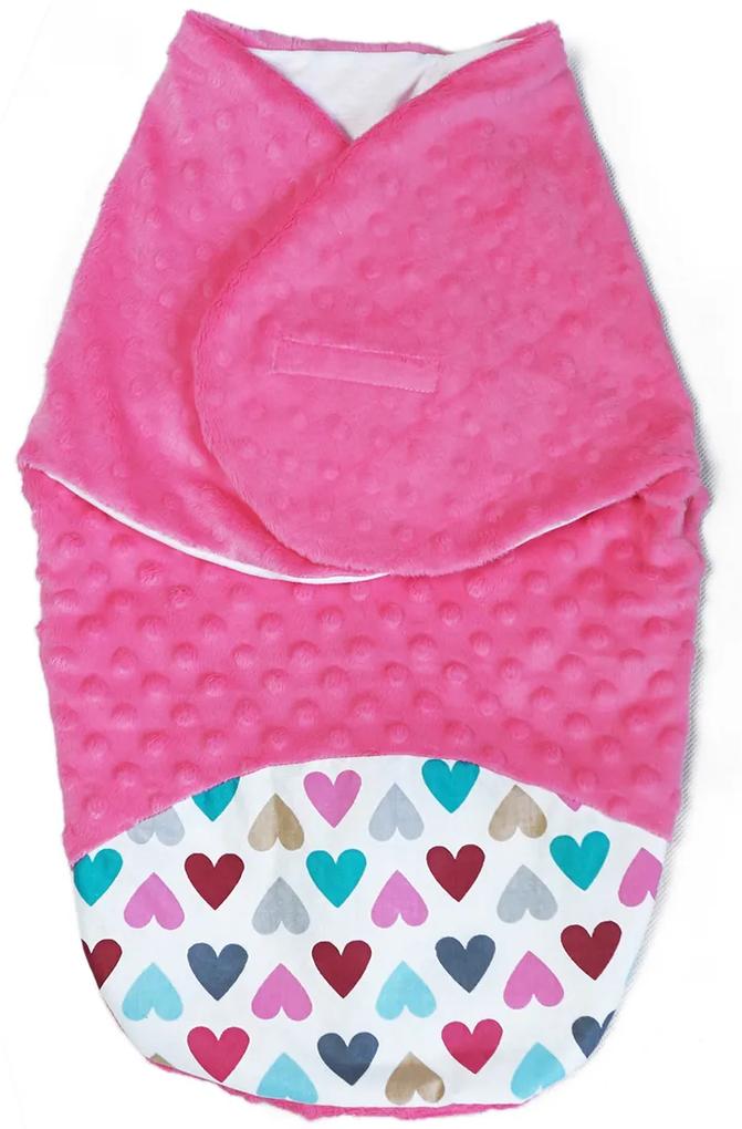 Fașă Baby Nellys, sac de dormit cu material minky, 0-6 luni - Inimi, minky roz 56-68 (0-6 m)