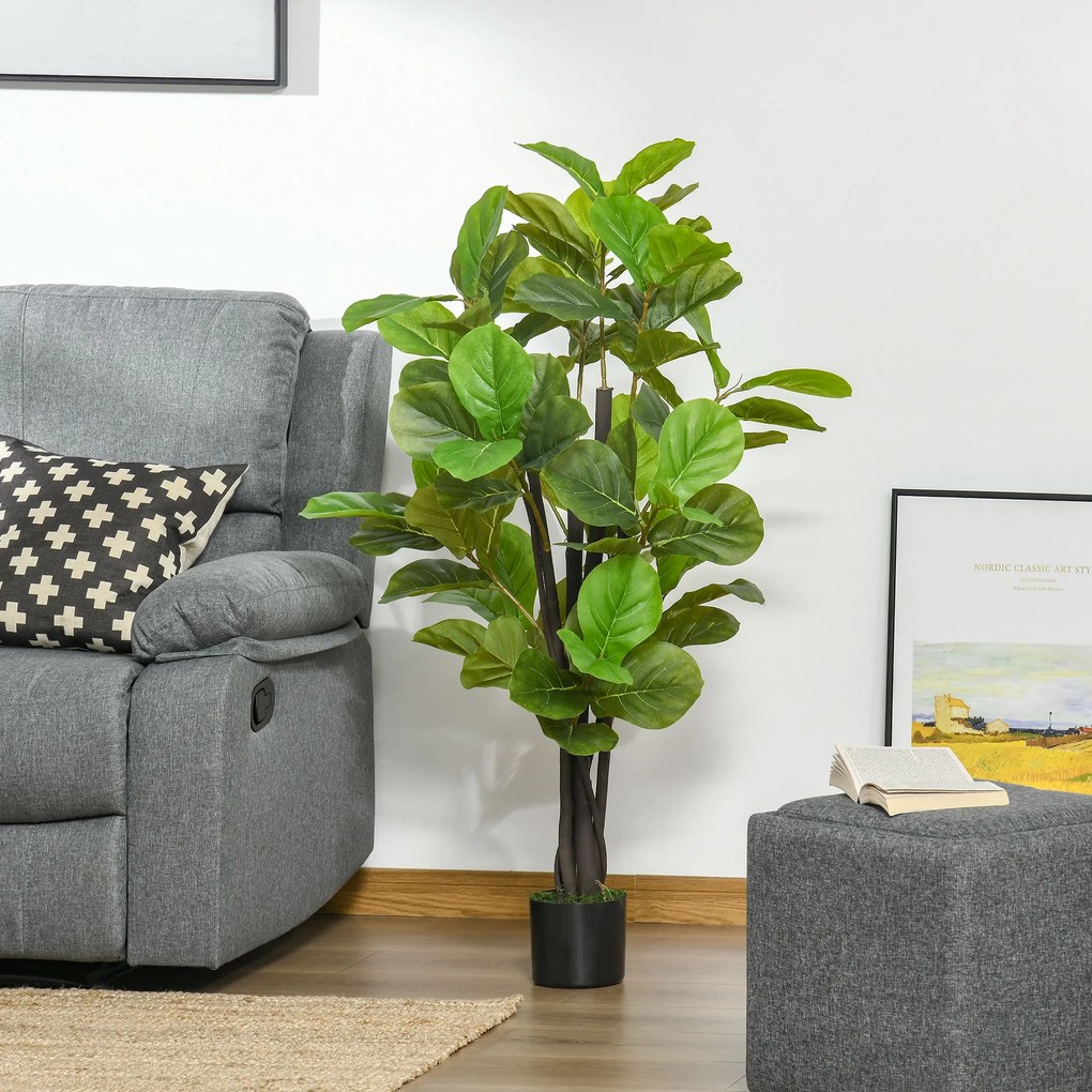 Ficus Artificial 130cm de Interior si Exterior, Planta Artificiala cu efect Realist cu 78 de Frunze HOMCOM | Aosom Romania