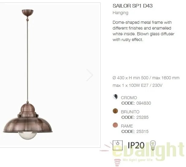 Pendul design INDUSTRIA Style SAILOR SP1 D43 BRUNITO 25285