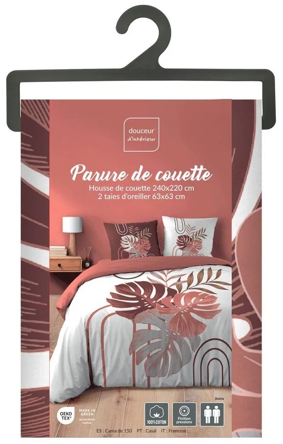 Lenjerie de pat albă-roz din bumbac pentru pat dublu, extinsă 240x220 cm Astria – douceur d'intérieur