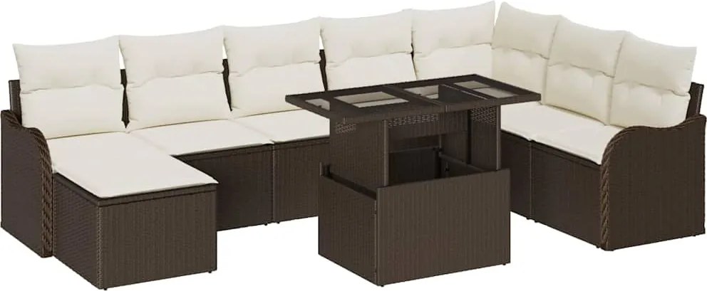 vidaXL Set de canapele pentru grădină cu pernă 9 pcs Maro Rattan poli