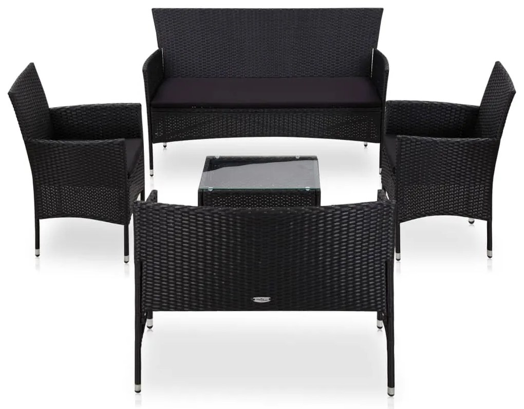 vidaXL Set mobilier de grădină cu perne, 5 piese, negru, poliratan