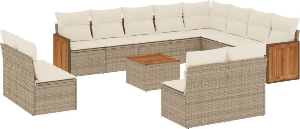 vidaXL Set canapele de grădină, 13 piese, cu perne, bej, poliratan