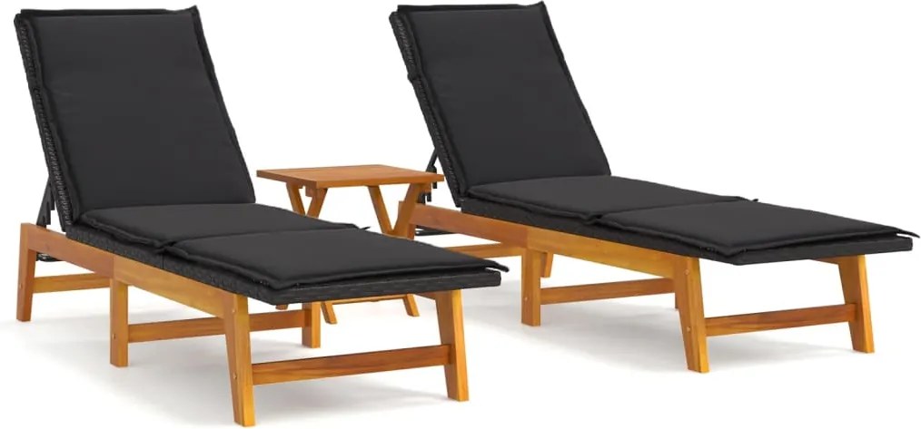 vidaXL Set șezlonguri de grădină, 3 piese, poliratan și lemn acacia