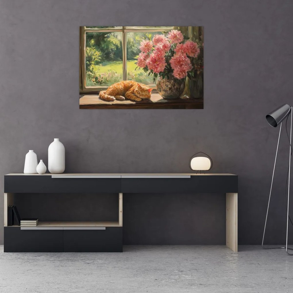 Tablou - Pisică la fereastră (90x60 cm)