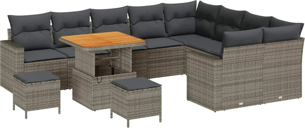 vidaXL Set de canapele pentru grădină cu pernă 13 pcs Gri poliratan